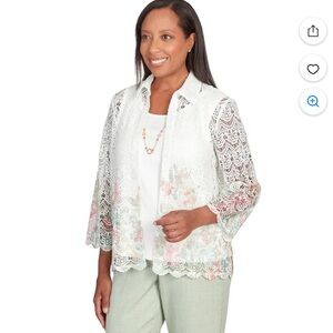 Alfred Dunner White and Pink Blouse with Elegant Lace